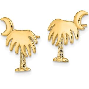 14KT Yellow Gold Charleston SC Stud Palm Moon Earrings Statement Piece